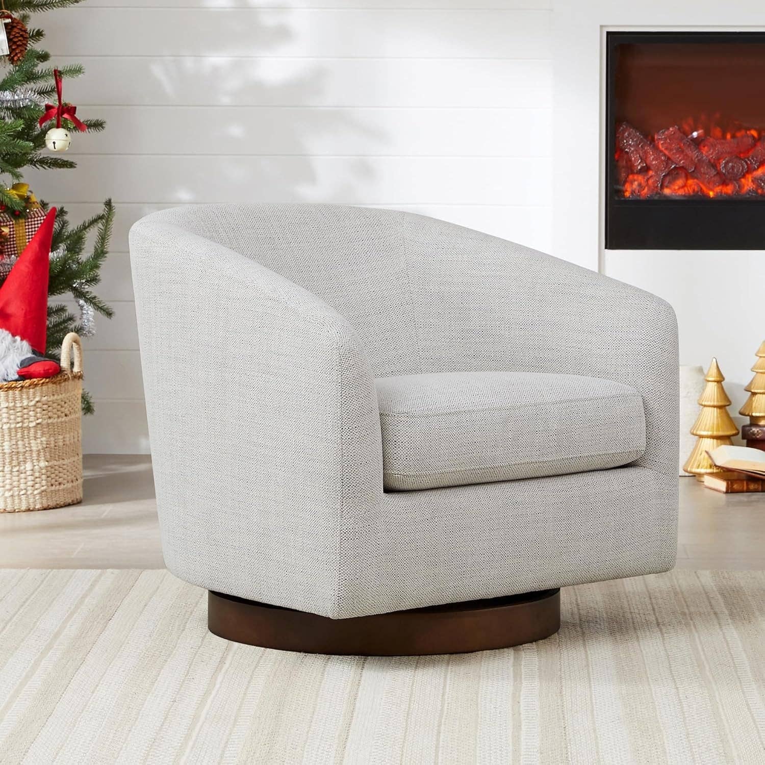 Ivory Swivel Barrel Chair With Plush Foam Back Cushion for wholesale on Faire1