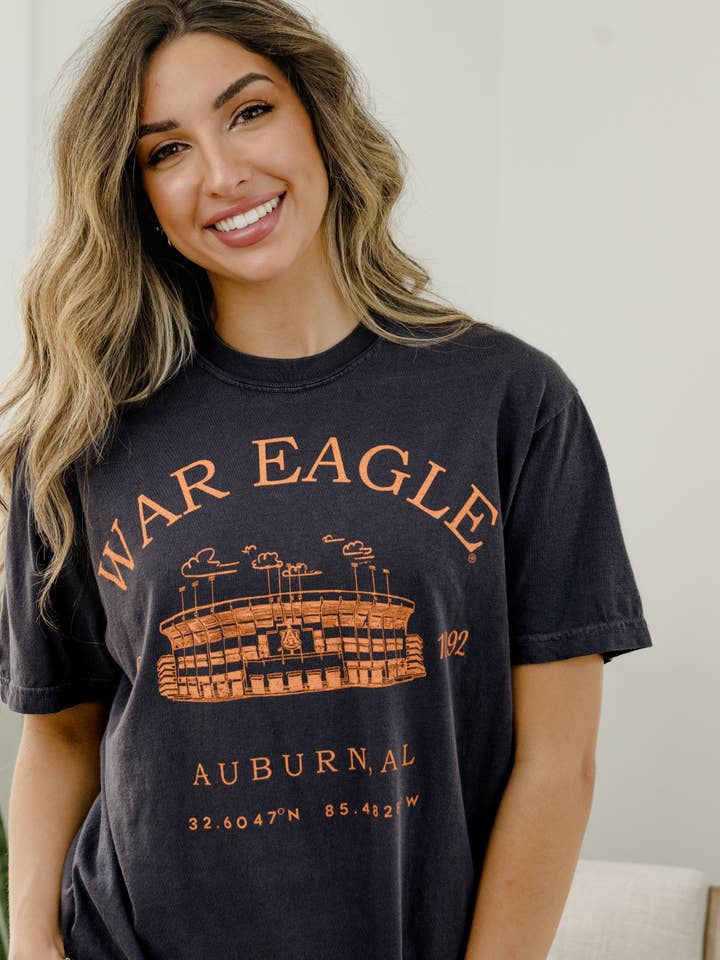 LivyLu - Wholesale Screen Printed T-Shirt - Unisex - Auburn Tigers Stadium Coordinates Navy Comfort Colors Tee3
