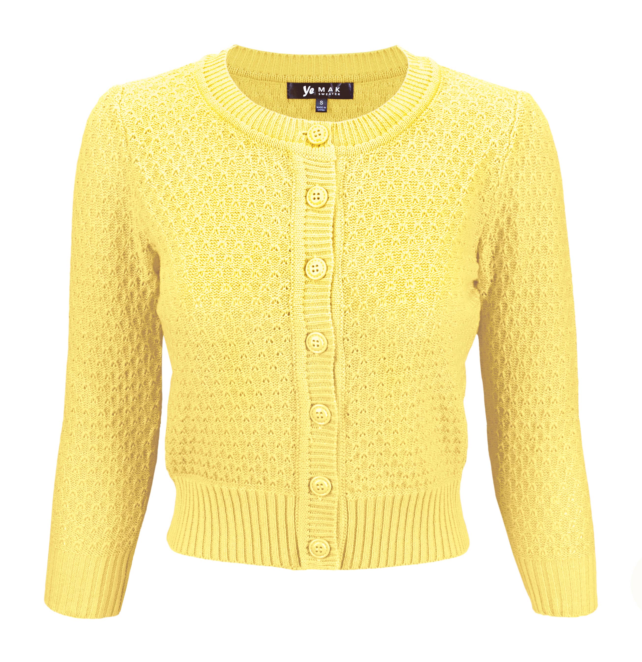 Mak – Engroshandel Cardigan - Dame – Mak 3/4-ærmet kort strikket cardigan med rund hals MK35146