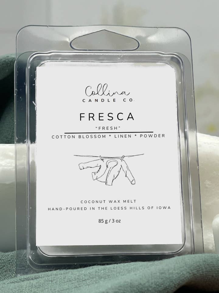 Fresca Coconut Wax Melt Cotton Blossom Linen Powder for wholesale by Collina Candle Co., LLC