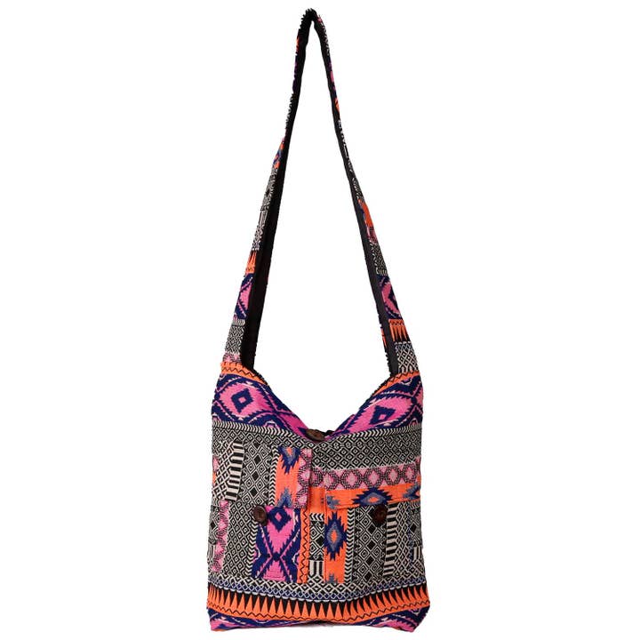 Sunshine Joy – Großhandel Umhängetasche - Damen – Hobo-Tasche mit Jacquard-Reißverschluss Rosa/Orange