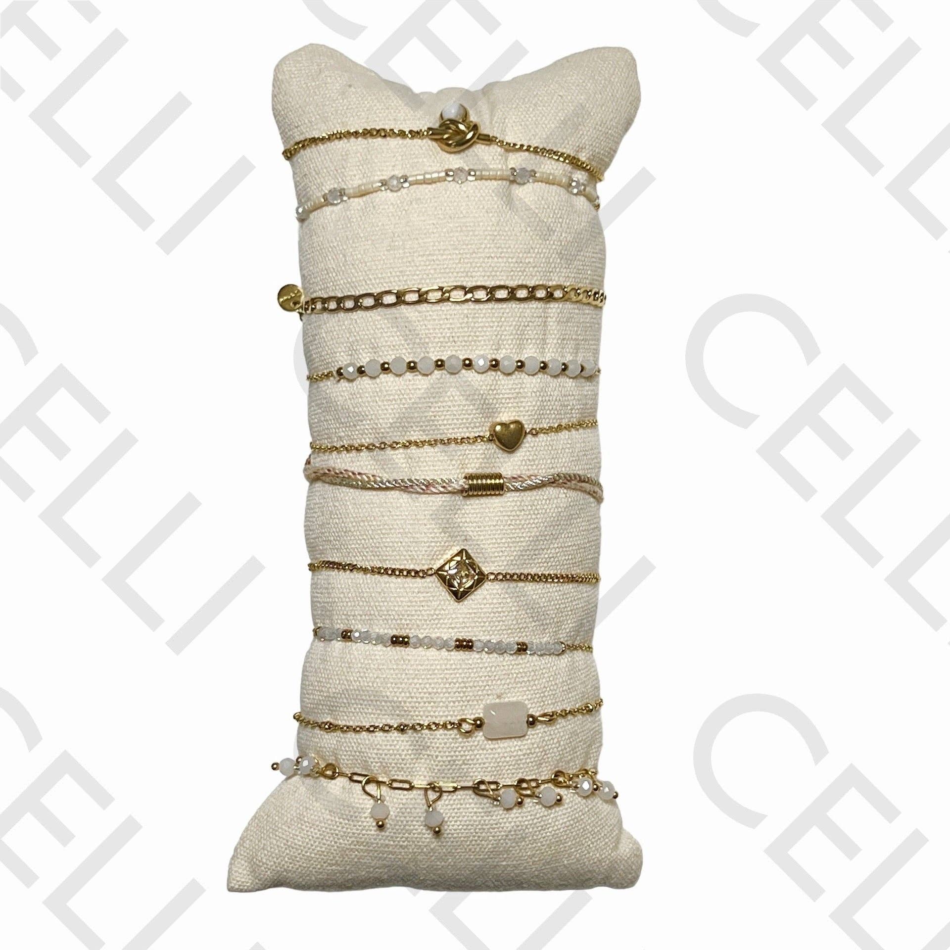 Celli Biju - Wholesale Jewelry Set - Set of Bracelets (10 pcs) - faceted crystals, natural stones, and steel0