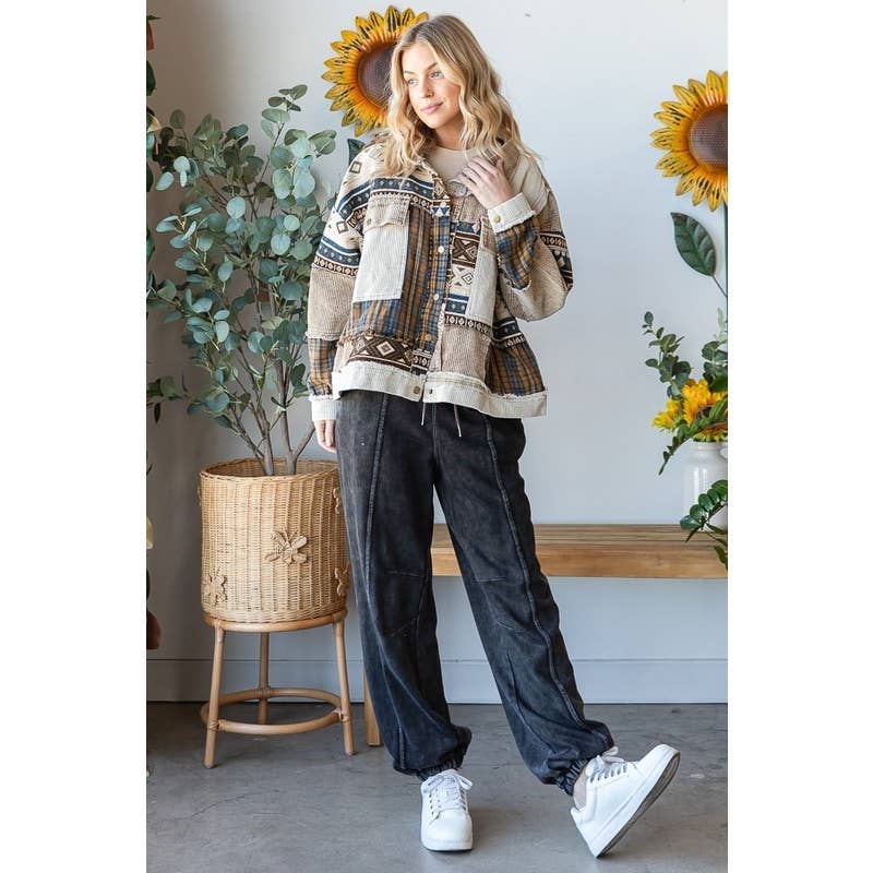 Oli&Hali - Wholesale Jacket - Women's - MINERAL WASHED MIXED MEDIA BUTTON CORDUROY JACKET3