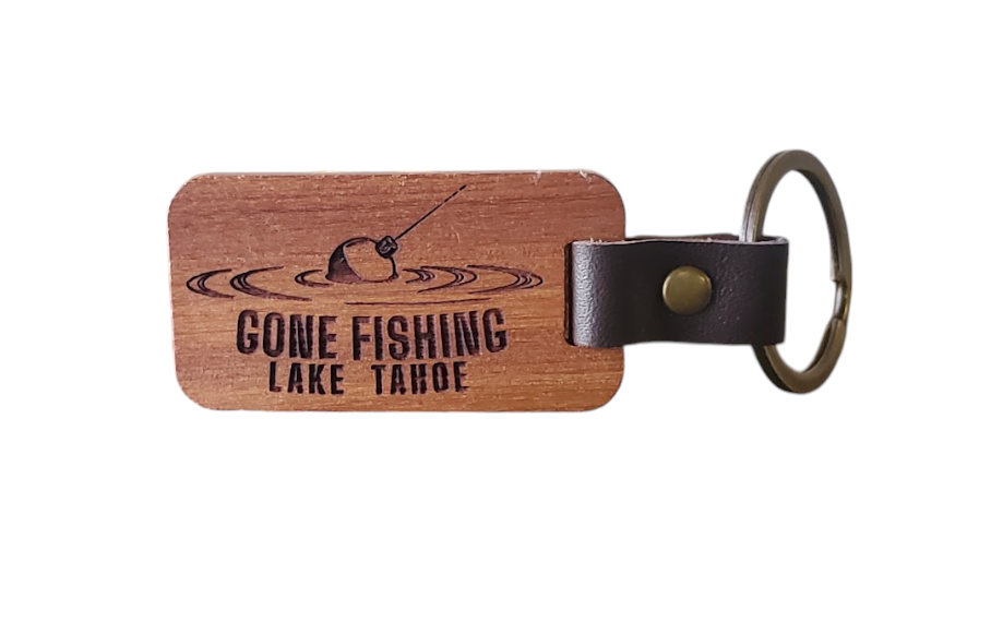Mad River – wholesale Keychain – Unisex – "Gone Fishing" Wood and Leather Keychain - customizable1