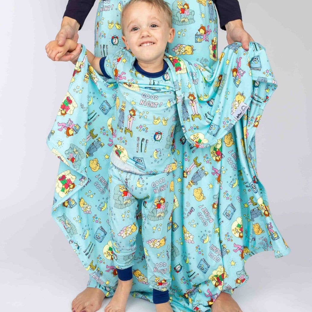 Bleu/Multi Bonne nuit Arthur Couverture en bambou de luxe en vente sur Faire4