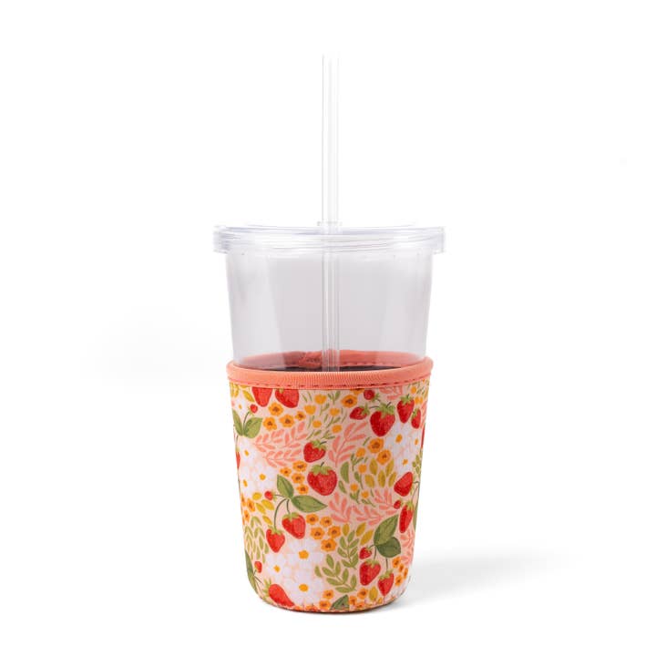 Elyse Breanne Design - Wholesale Drink Huggers & Koozies - Strawberry Patch Drink Sleeve Iced Coffee Koozie Drink Cover