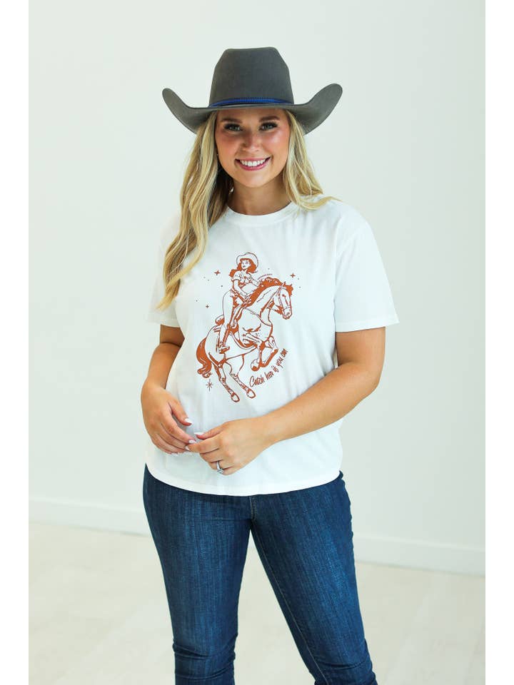 Catch Her If You Can White T-Shirt for wholesale on Faire