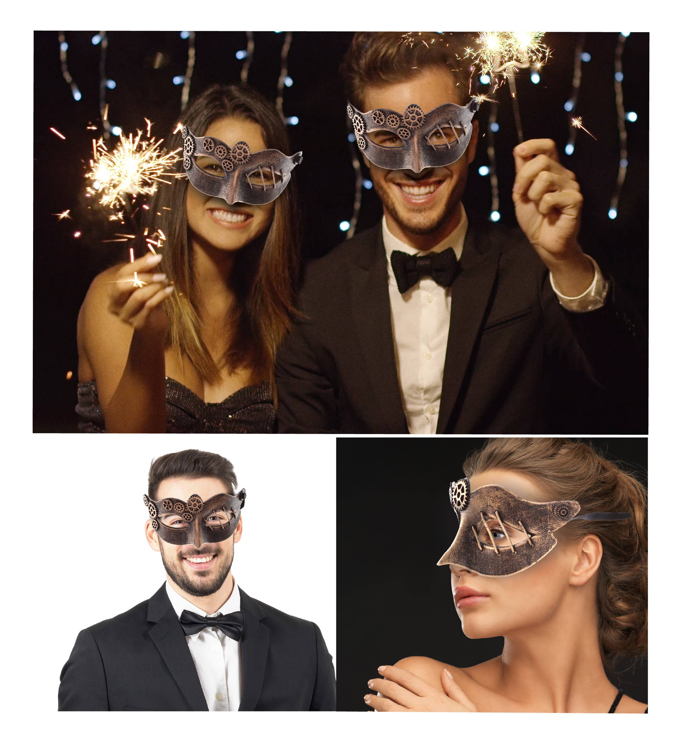 Cota Global - Wholesale Costume – Child - Steampunk - Venetian Metallic Masquerade Gears Mask - Copper4