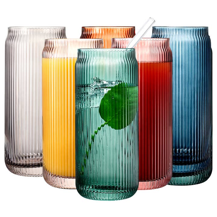 The Wine Savant / Khen Glassware - Wholesale Drinking Glass/Cup - Drinking Glasses & Glass Straw - Set of 6 - Muted 16oz