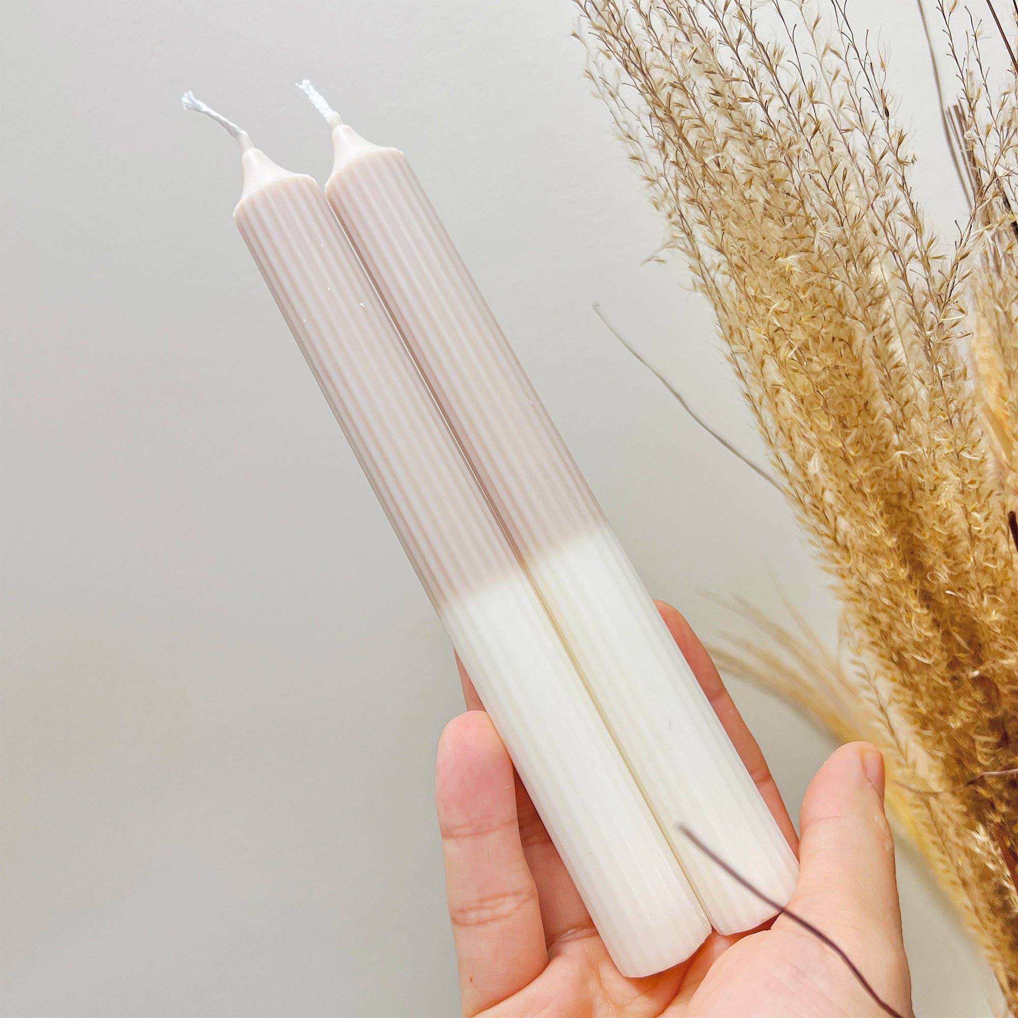 Eli and Things - Wholesale Tapered Candle/Candlestick - Ombre Dinner Candlesticks - Beige & White Taper Candles0