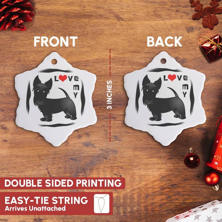 3dRose - Wholesale Ornament - 3dRose, I Love My Scottie Dog - Black - Red Heart, Ornament9