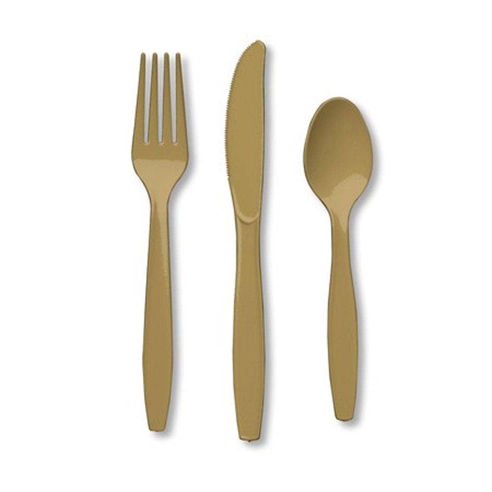 KT Supply – wholesale Disposable tableware pack – Premium Plastic Cutlery Glittering Gold 24 Ct.,Case of 2880