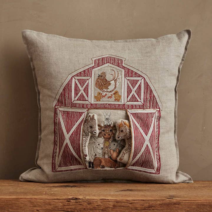 Red Barn Pocket Pillow for wholesale by Coral & Tusk