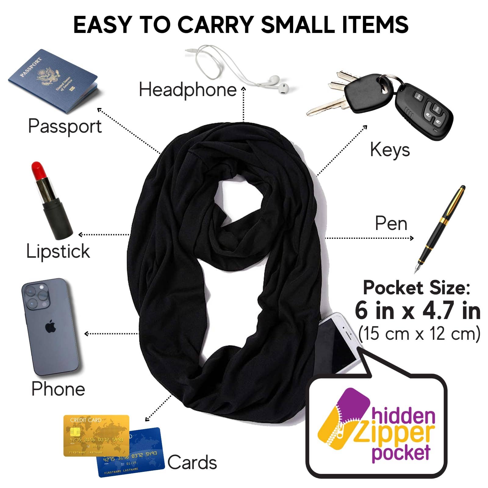 Elzama - Wholesale Scarf - Women's - ELZAMA Solid Color Infinity Scarf with Hidden Zipper Pocket1