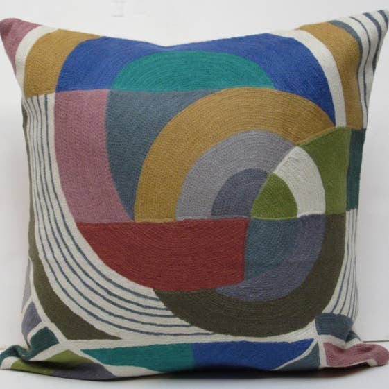 Pillow Chainstitch 18" Delaunay Rhythm Curves for wholesale by natural habitat