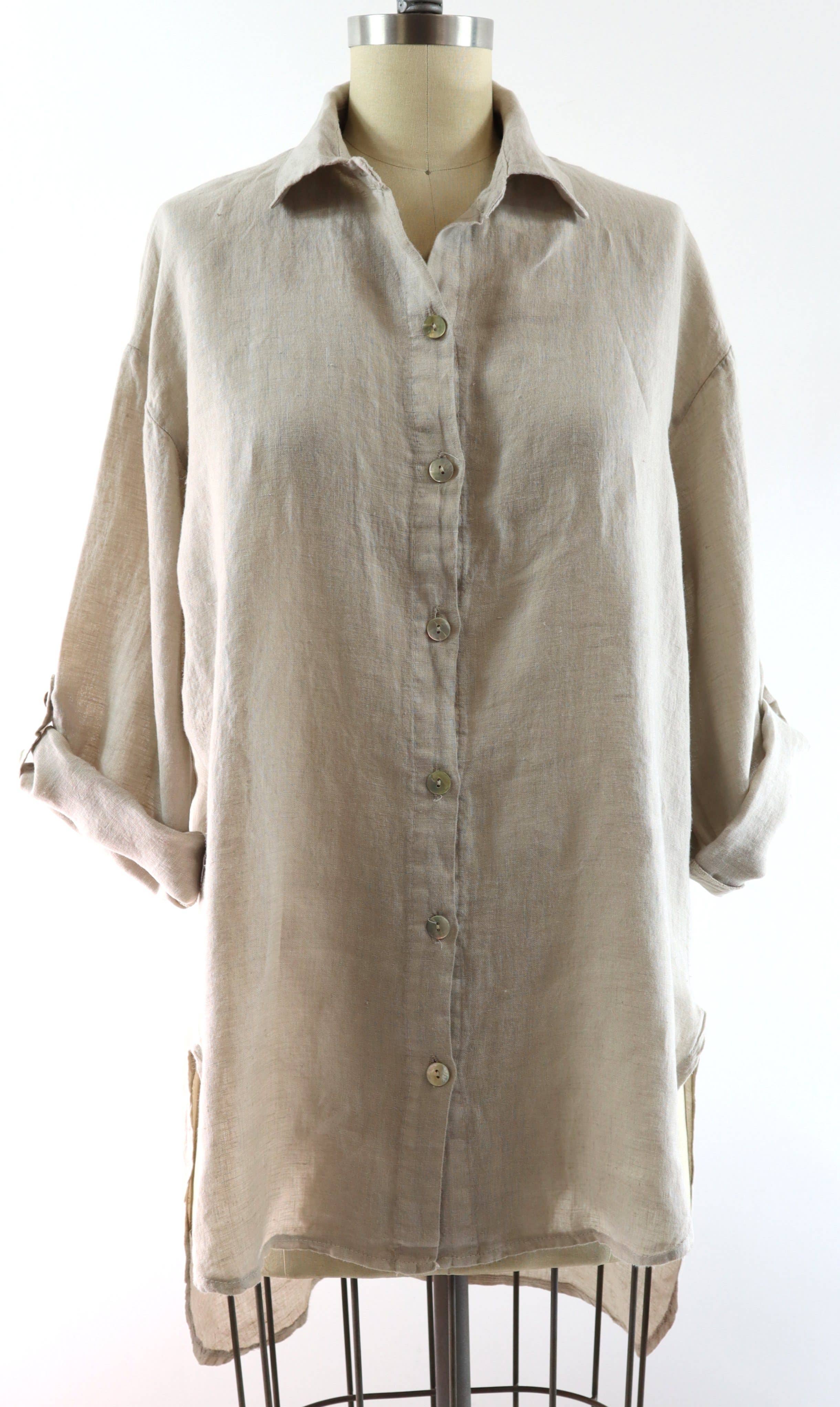 LINEN AND GAUZE - Vente Tunique – femme - 3348 - Blouse ample en lin Hi Low 9 couleurs6