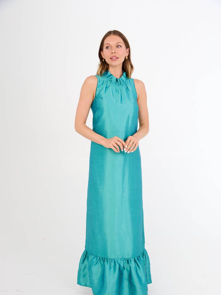 Vestido Camille em Dupioni Azul-Esverdeado por atacado de Abbey Glass