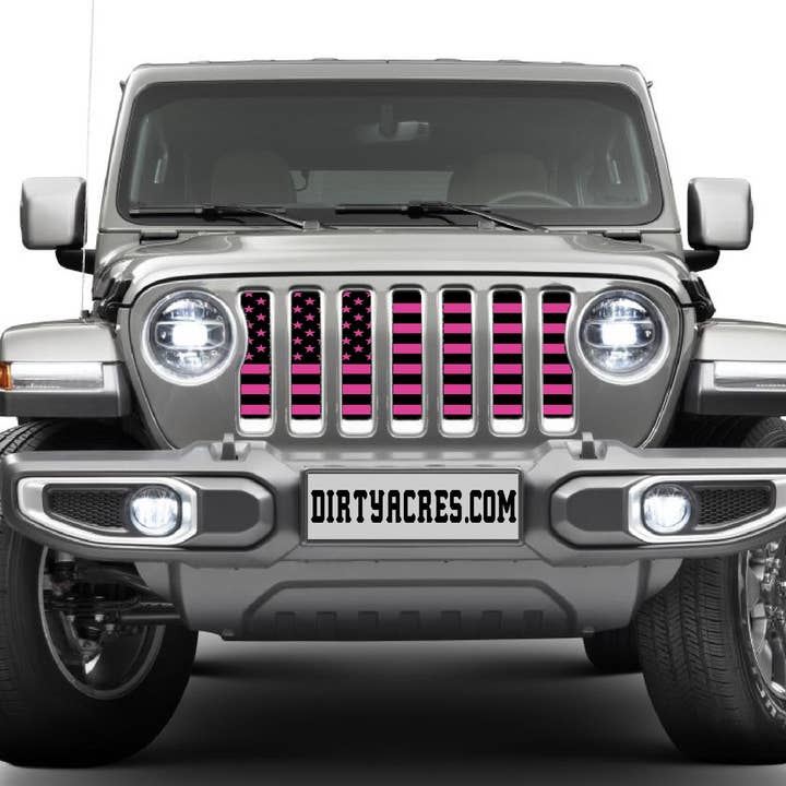 Dirty Acres – wholesale Sign – Black and Hot Pink American Flag Jeep Grille Insert2
