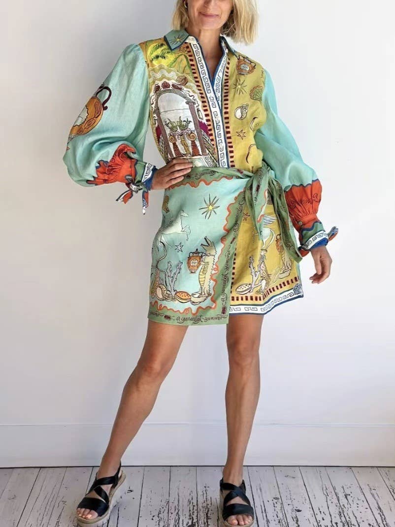Printed Unique Surrealist Prints Wrap Shirt Dress for wholesale on Faire1