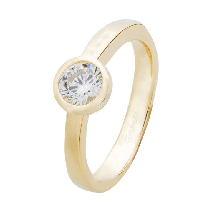 Anel solitário em prata banhada a ouro amarelo e zircônia por atacado de Itemporality