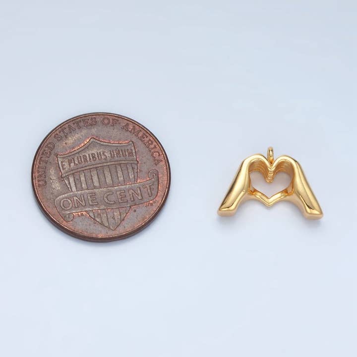 Aim Eternal - Wholesale Individual Charm/Pendant - 24K Gold Filled Heart Hand Gesture Multidimensional Charm in Gold & Silver | E3722