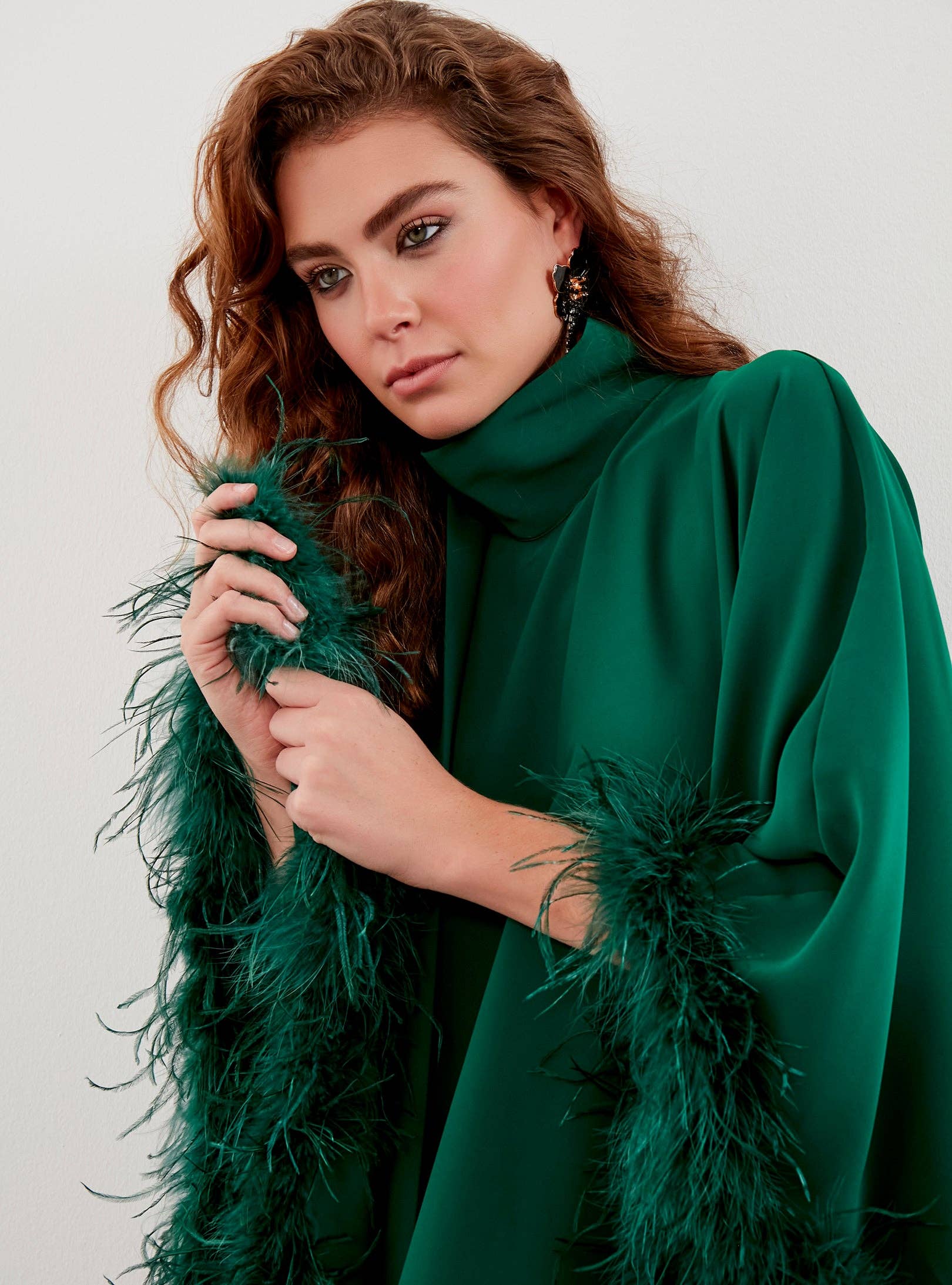 Store WF – wholesale Kaftan – Women's – Feather Trimmed Emerald Kaftan Dress12