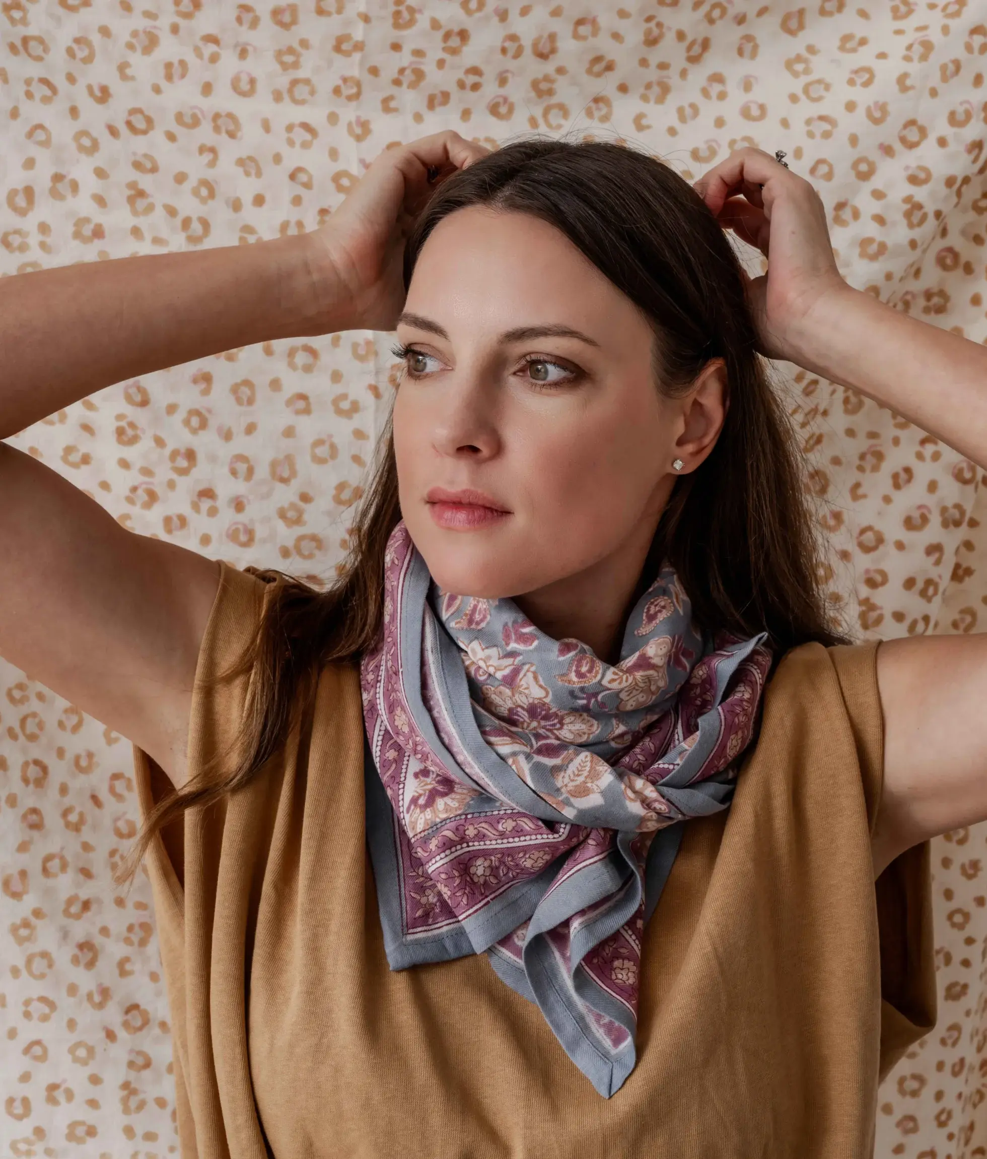 Bindi Atelier - Wholesale Head Scarf - Women's - Adult Scarf in Blockprint Cotton - Matira Azul2