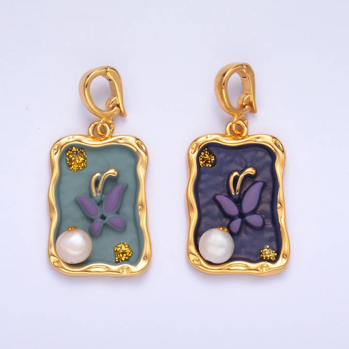 24K Gold Filled Purple Blue Enamel Butterfly Charm with Snap Bail Pendant | AA-1464 for wholesale by Aim Eternal