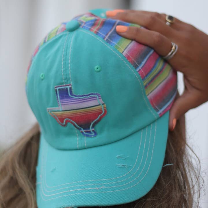SER Embroidered Serape Texas on Turquoise Hat with Serape Fabric for wholesale on Faire1