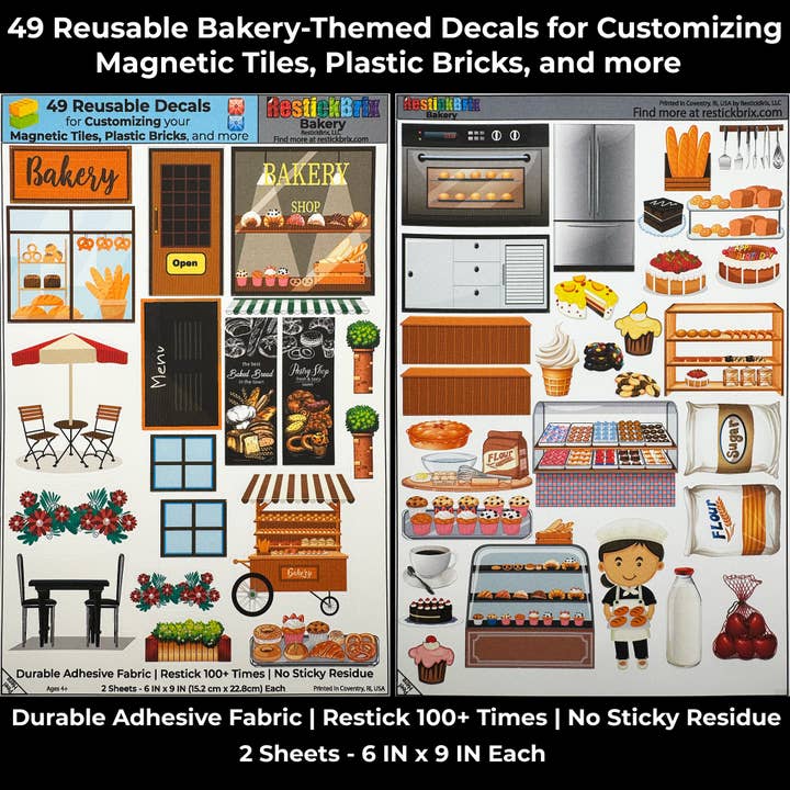Boulangerie : Autocollants réutilisables pour personnaliser des carreaux magnétiques, des briques en plastique, et plus encore pour la vente par RestickBrix