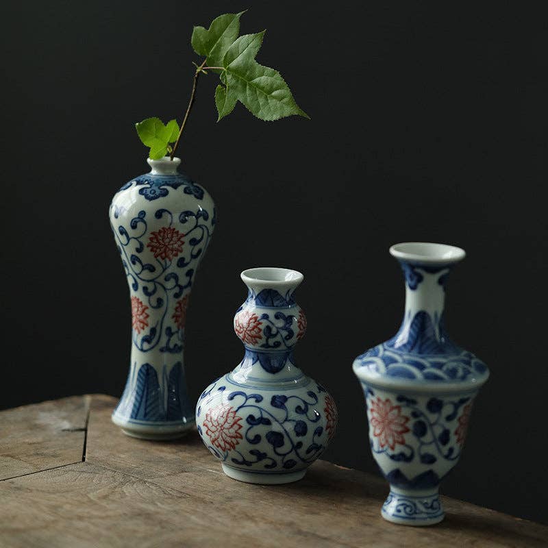 Gohobi （We cover U.S. import duties） - Wholesale Vase - Gohobi Hand-painted Blue and White Porcelain Vase (Red Flowers)20