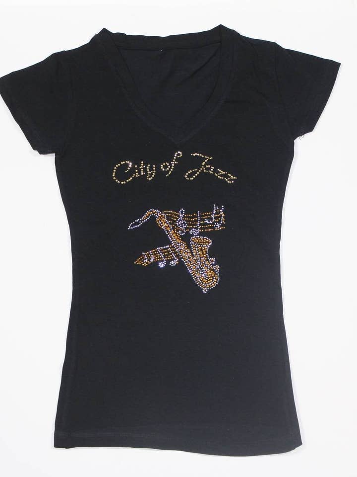 Saxofón con notas musicales y diamantes de imitación para venta al por mayor de Mardi Gras Creations