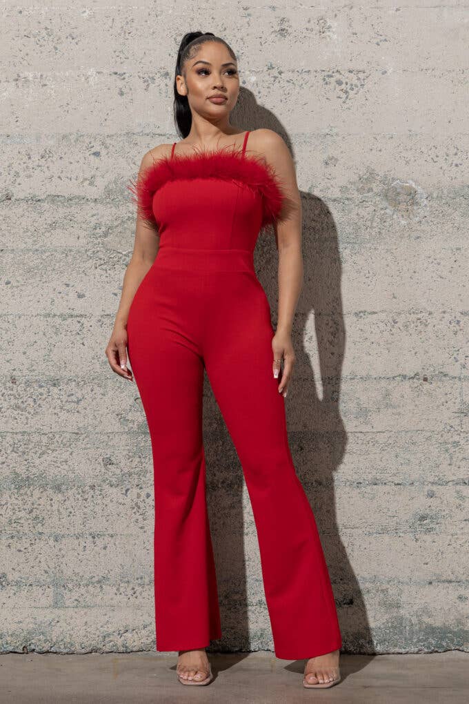 Melrose with Love - Vente Combinaison – femme - COMBINAISON EN CRÊPE À BAS CLOCHE AVEC PLUMES4