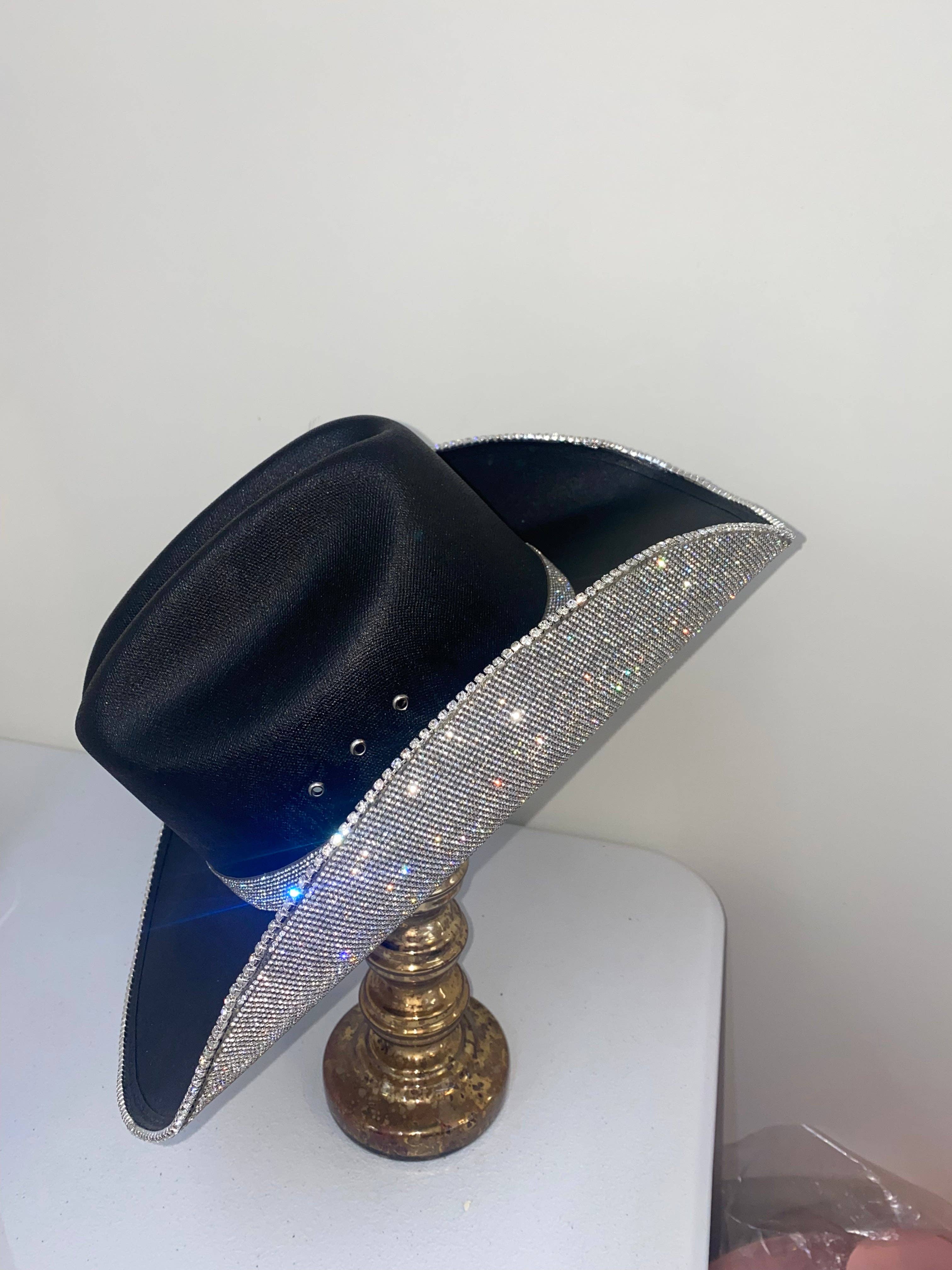 Rhinestone Cowgirl - Vente Chapeau de cowboy – femme - Chapeau noir et cristal de forme carrée4