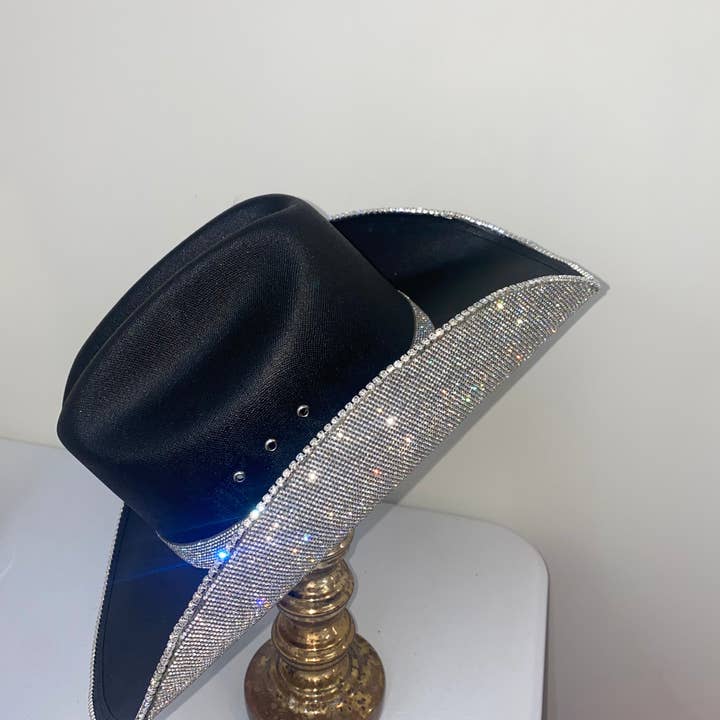 Rhinestone Cowgirl - Vente Chapeau de cowboy – femme - Chapeau noir et cristal de forme carrée4