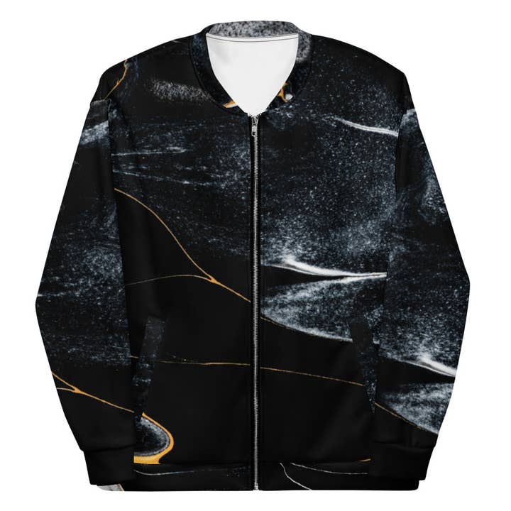 Giubbotto bomber nero in marmo liquido per la vendita all'ingrosso da parte di Random Pieces of 8