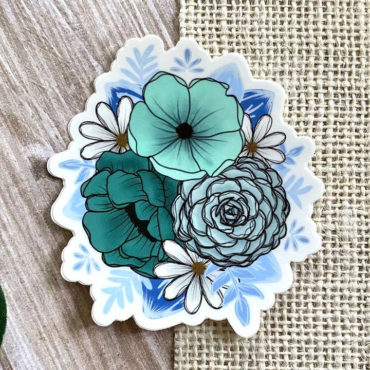 Adesivo opaco floreale blu | 3 «x 2.72" per la vendita all'ingrosso da parte di JazzyArtCo