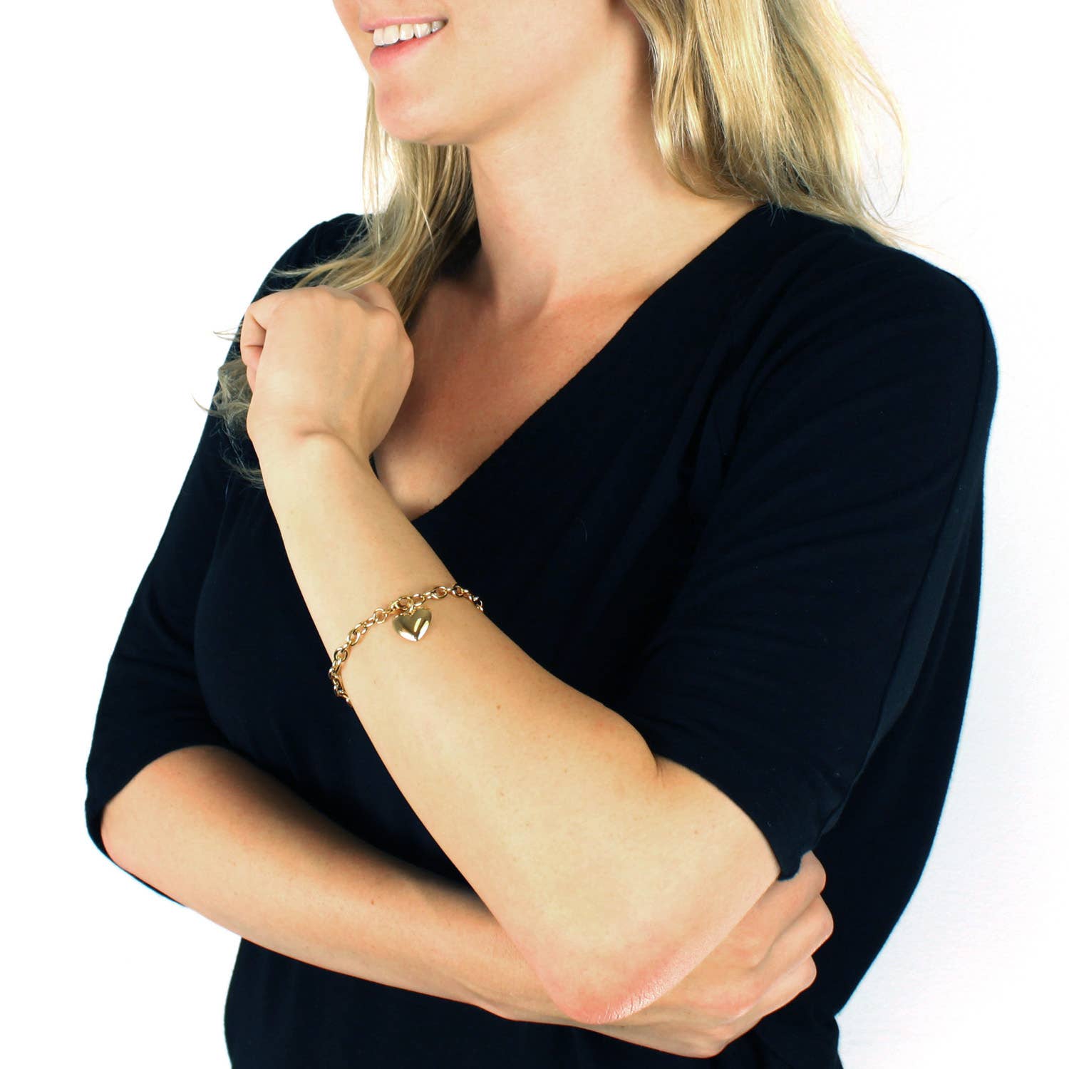 West Coast Jewelry - Wholesale Charm/Dangle Bracelet - Polished Gold Plated Stainless Steel Heart Charm Bracelet2