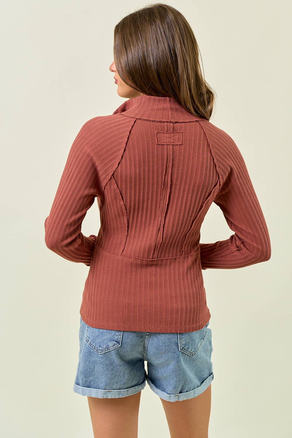 Doe and Rae - Wholesale Knit Top - Women's - HALF ZIP-UP LONG SLEEVE TOP W/ THUMB HOLE - 45170T3