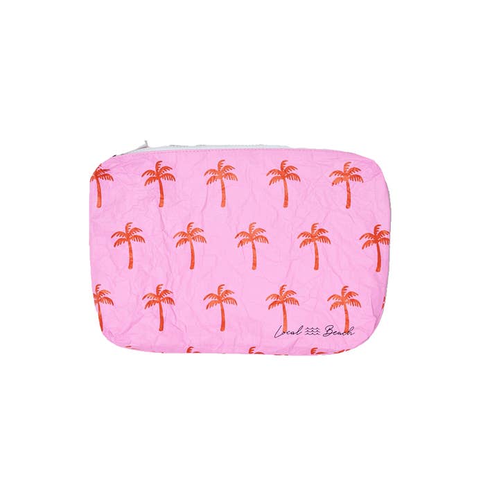 Local Beach - Wholesale Pouch - Women's - Pink Neon Palms Water Resistant Tyvek Printed Pouch