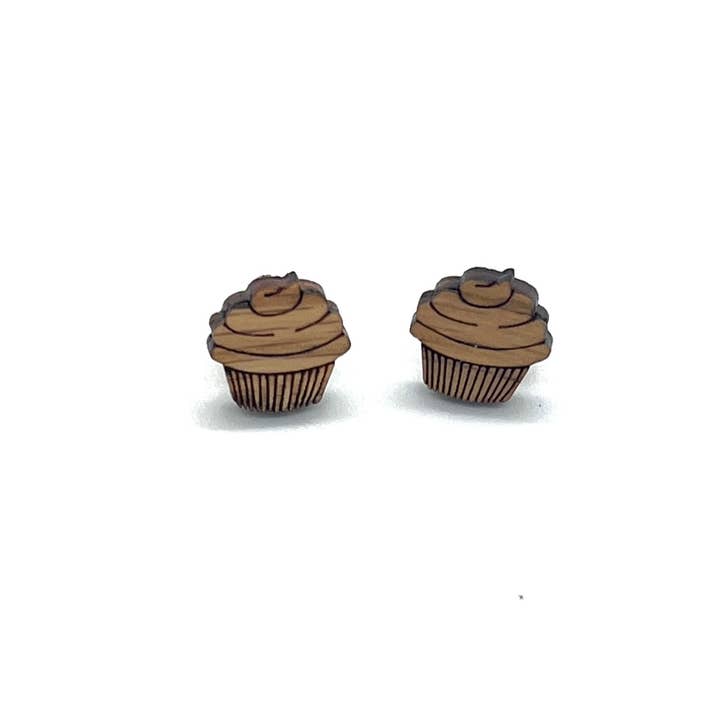 The Crafty Campers - Wholesale Stud/Post Earrings - Muffin Cupcakes Finished Wood Earrings Studs Bakery Cafe