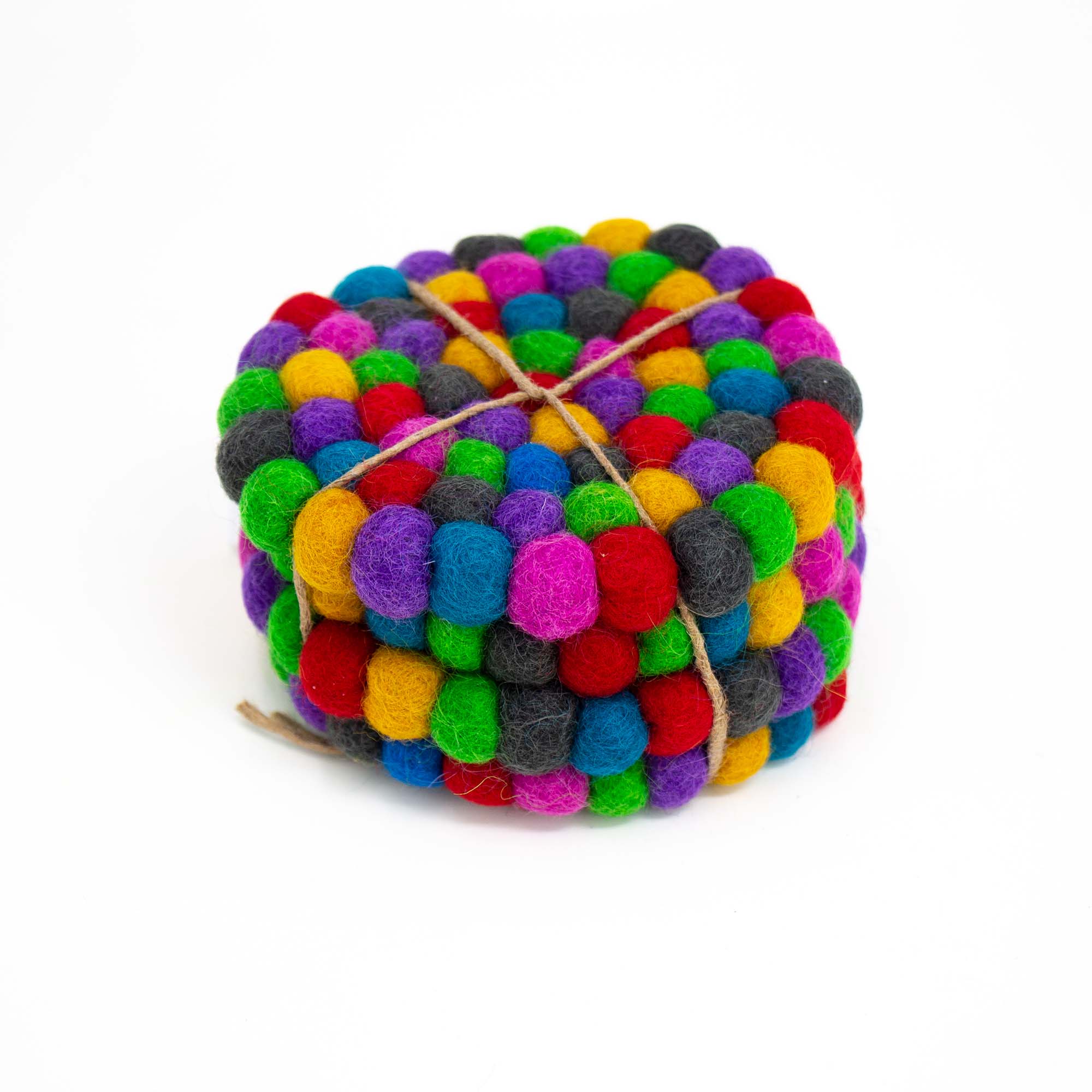 Global Crafts - Wholesale Coasters - Kaleidoscope Felt Ball Coasters, Set of 4