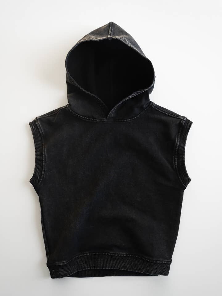 Black Acid Wash Sleeveless Hoodie for wholesale by Lucky Link