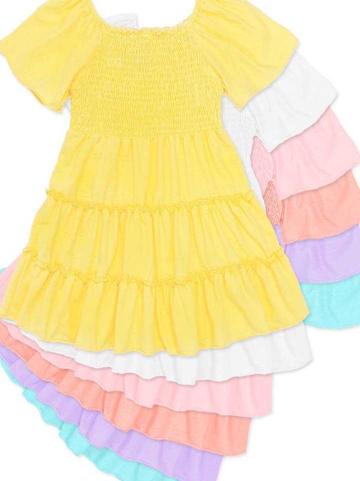 GKD-3999B-AMY Girl's 2 Tiered Smocked Top Dress for wholesale by Cutie Patootie Clothing