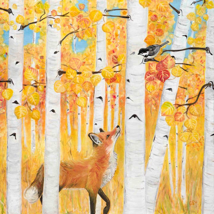Fox and Chickadee Fine Art Print for wholesale by Heart Compass Creative