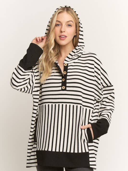 ET7666-23 LANGEMOUWEN STREEP EN EFFEN CONTRAST CAPUCHONTRUI TOP voor wholesale door HEIMISH