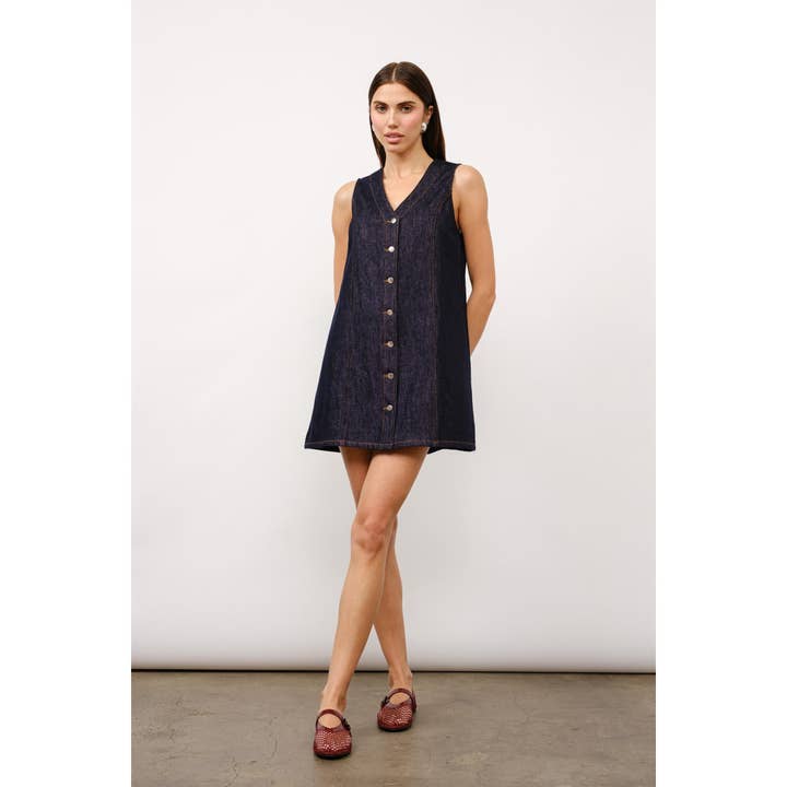 Marigold Denim Shift Dress in Indigo for wholesale on Faire
