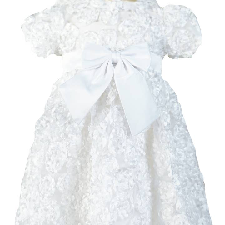 Baby Infant Girls Christening Baptism Bow Dress With Bonnet for wholesale by Angeline Kids