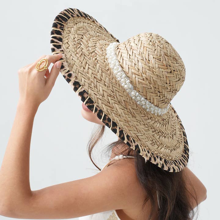 Beaded Straw Hat with Leopard Trim H29260 for wholesale on Faire0