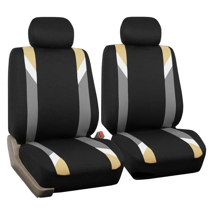 Premium Modernistic Flat Cloth Seat Covers - Front Set Beige for wholesale by FH GROUP